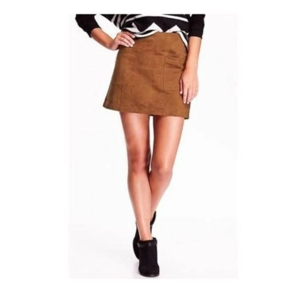 Old Navy Mini Skirt Copper Faux Suede A Line Size 8 Boho Western Casual Cocktail